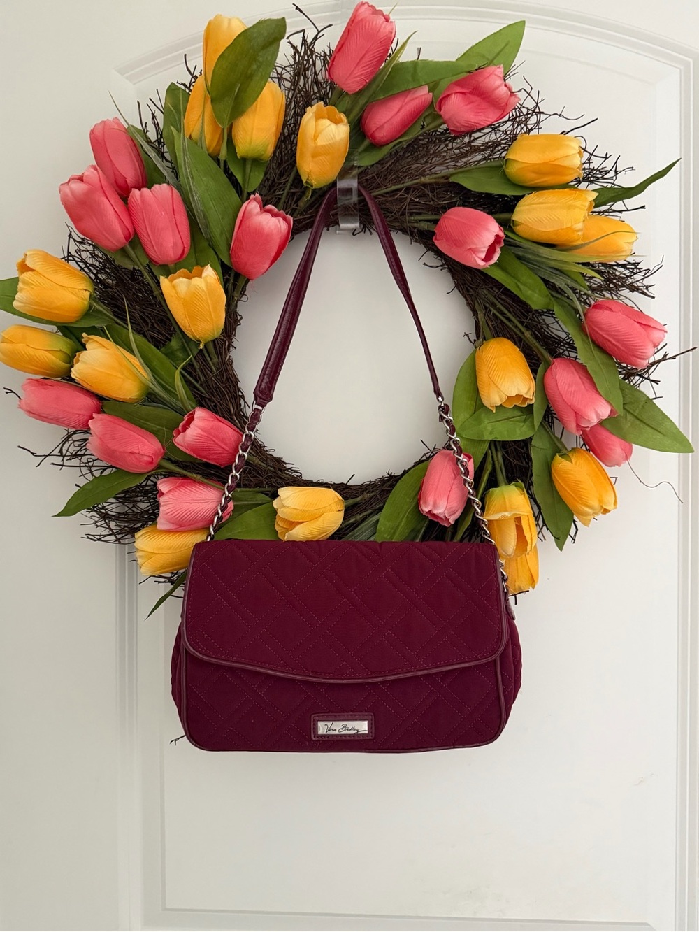 Vera Bradley Quilted Wine Shoulder Bag with Chain Strap
